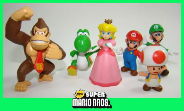 6pc Super Mario Bros Peach Toad Mario Luigi Yoshi Donkey Kong Action Figure  Toys 