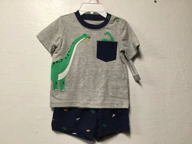 Carters Baby Boy 2 Piece Short Set Size 9 Months Gray Green Blue Dinosaur 76