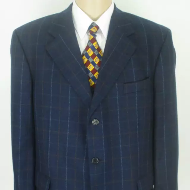 44 S HIELD Brothers Blue Plaid Tweed Wool 3Bt Mens Jacket Sport Coat ...