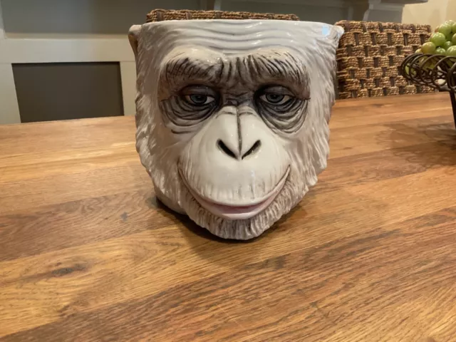 Rare!Antique Italian White Porcelain Large ‘Chimpanzee' Head Planter - Blue Eyes