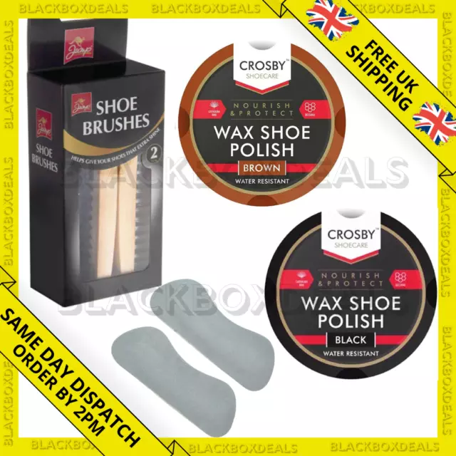 2 Shoe Brush Set Cleaning Kit Black Brown Polish Leather Boot Shine Brushes Care