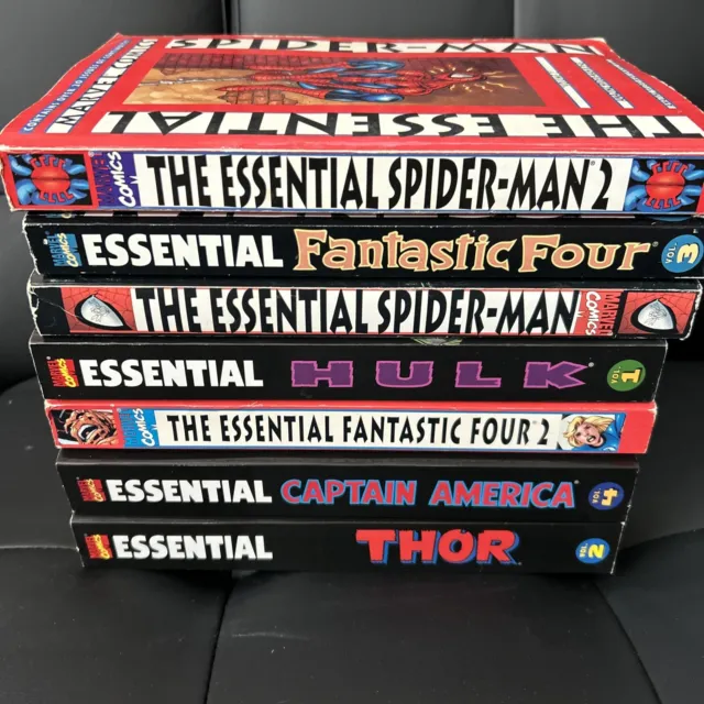 Lot of 7 Essential Marvel Comics TPB Spider-Man, Fantastic Four, Hulk, Thor