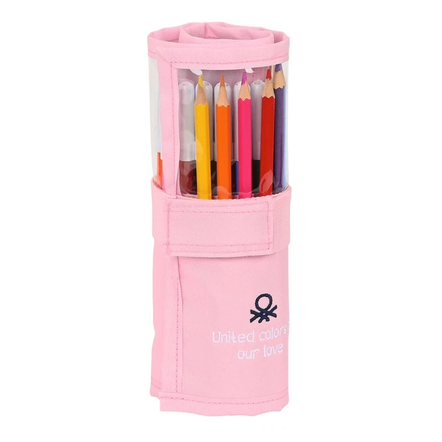 Federmäppchen mit Zubehör Benetton Vichy Einklappbar Rosa [27 Stücke]