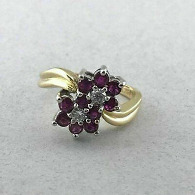 Gorgeous 14k Yellow Gold Finish and 1.25Ct Ruby and Diamond Flower Bypass Ring