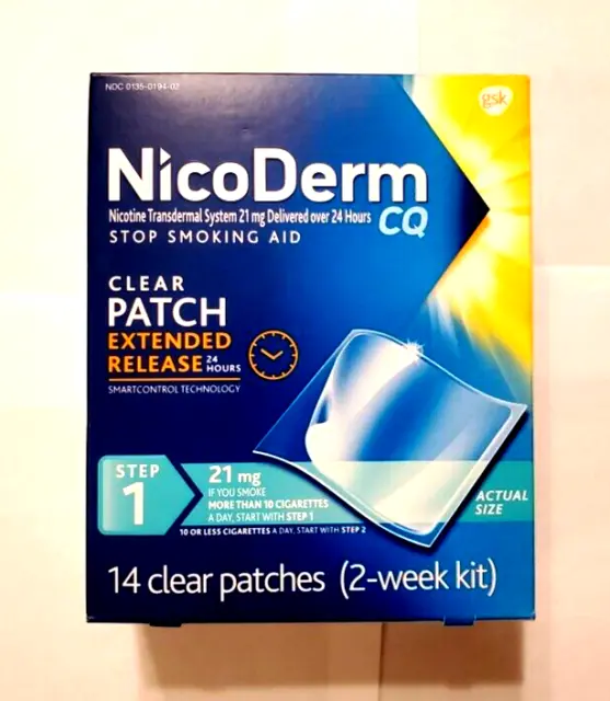 Nuevo kit de parches de nicotina Nicoderm CQ - 14 parches - 21 mg - Expiración 06/2024
