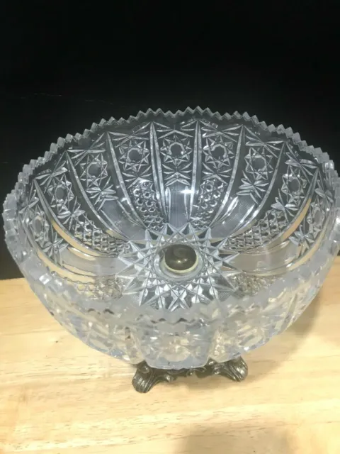 Clear Crystal Compote with Metal Base Stand Fruit Bowl Candy Dish Vintage.