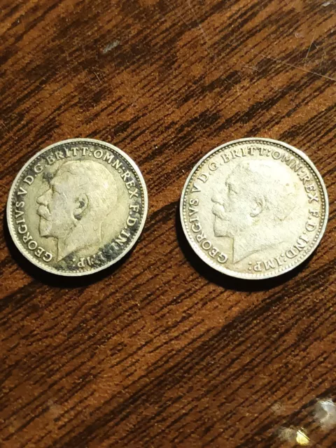 1922 KING GEORGE V BARE HEAD .925 SILVER 3d THREE PENCE COIN.