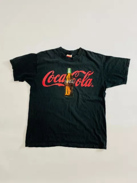 Vintage Coca Cola Black Red Made In Usa T-Shirt America Soda Collectable Rare Sh