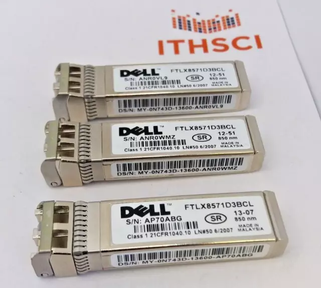 Job lot of 3 x Dell FTLX8571D3BCL mini-GBIC Transceiver Module 850nm Dell 0N743D
