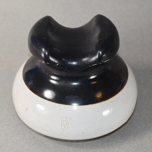 Vintage Brown/Gray 1986 V F Ceramic Porcelain Insulator Large Diameter 5.5" chip