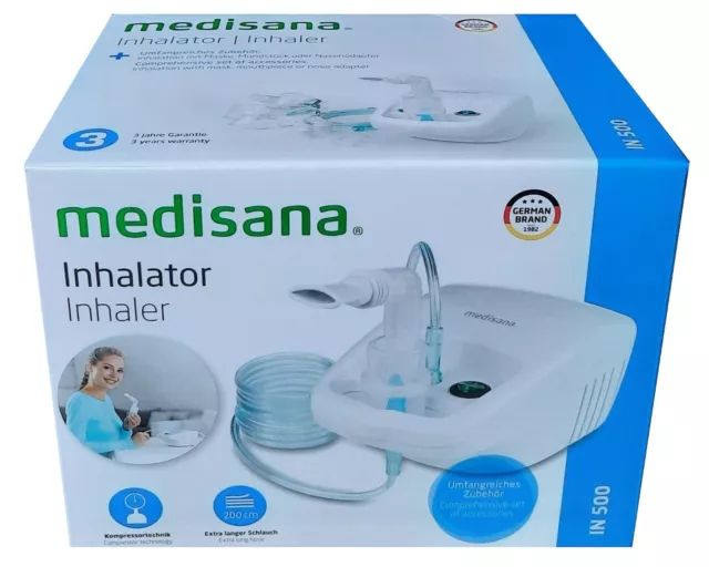 Medisana IN 500 Inhalator mit extra langem 2m Schlauch & viel Zubehör