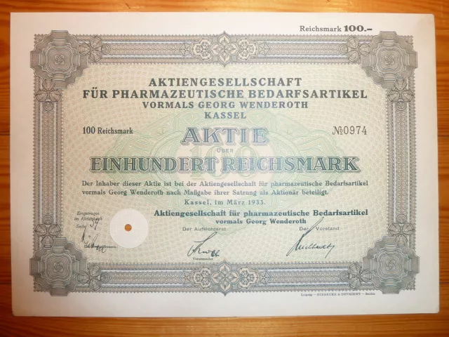 D: AG für Pharmazeutische Bedarfsartikel, Kassel, 1933, 100 RM*