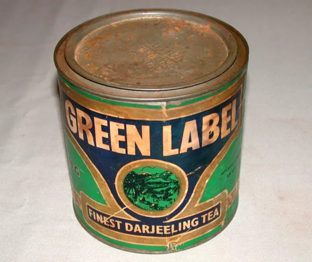 Victorian  1900's Lipton's Green Label Advertising Tea Tin with Paper Label