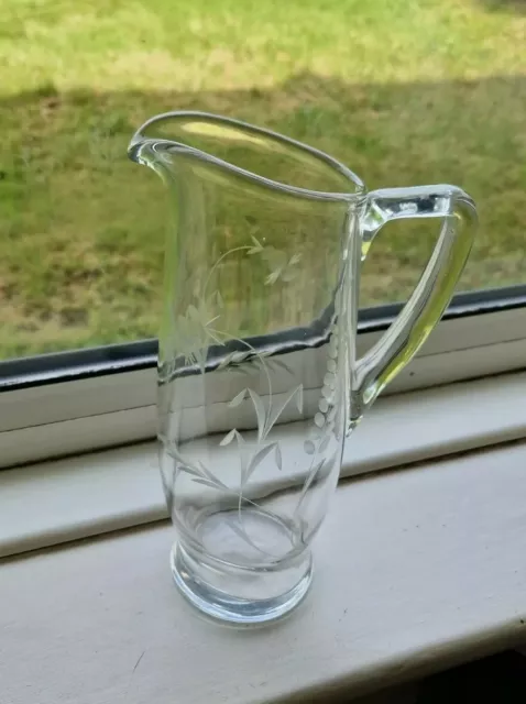 Vintage Mid-Century Etched Art Glass Wheat Sheaf Cocktail Martini Serving Jug