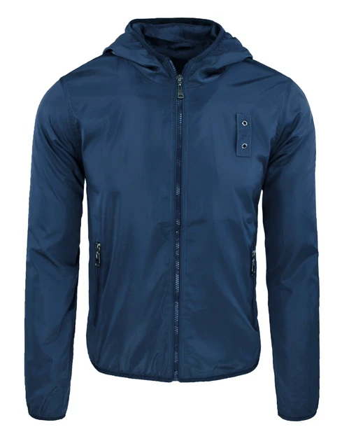 Giubbotto trench uomo blu impermeabile estivo casual slim fit giacca cappuccio