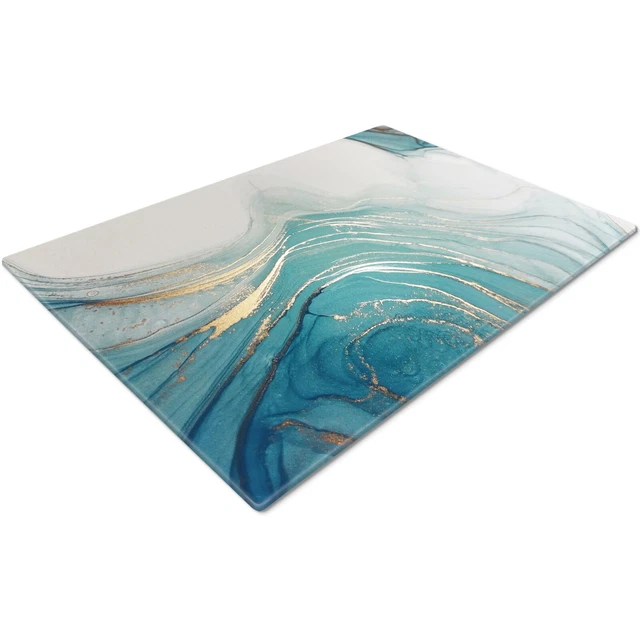 Glass Chopping Cutting Cutting Board Work Top Saver Large Teal White Gold