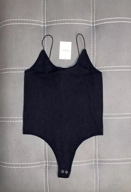 New Forever 21 Bodysuit Thong Medium Large M/L Seamless Ribbed Black Stretchy