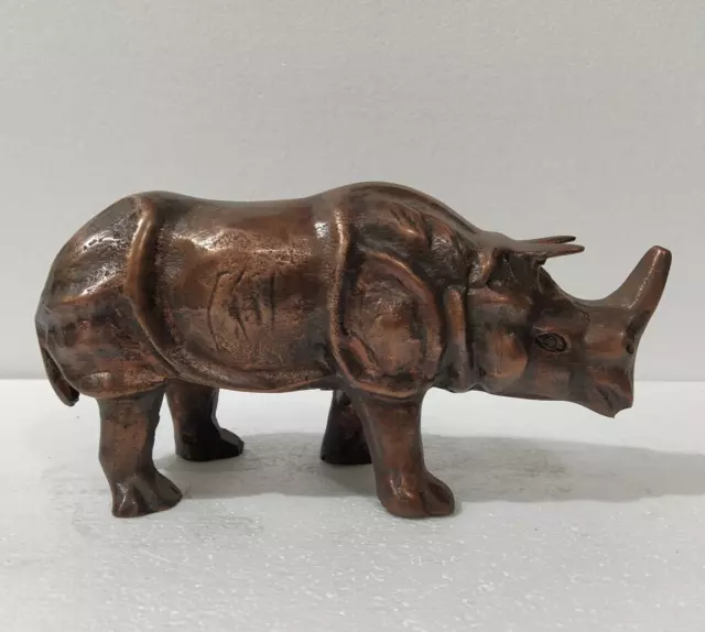 Deko Metall Nashorn Skulptur Nashorn Statue Figur 26 cm Kupfer Antik