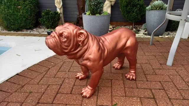 Rose Gold Metallic Fibreglass / Resin Bulldog Statue / Figure