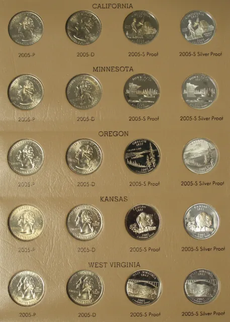 2005 Pds 25C 20 Statehood Quarters Bu Proof And Silver Proof Ca Mn Or Ks Wv