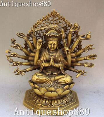 11" Chinese Bronze Lotus1000 Arms Avalokiteshvara Kwan-yin Goddess Buddha Statue