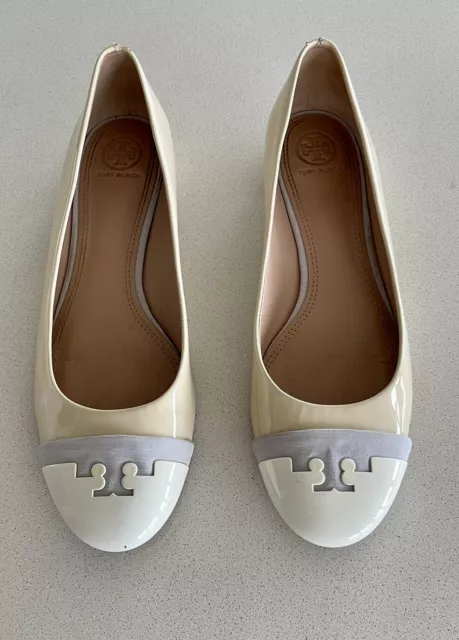 Tory Burch Patent Leather Logo Ballet Flats Size 8.5