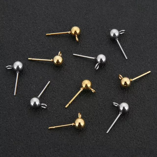50pcs Stainless Steel 4mm Round Ball Earrings Stud Posts with Loop