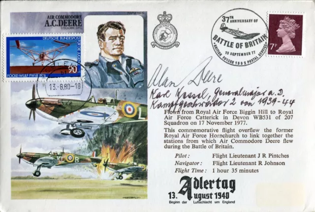 WW2 RAF Battle of Britain aces Al Deere DFC and Karl Kessell KC signed cover