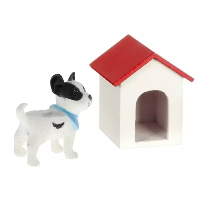 1/12 Miniatur Puppenhaus Tierhund mit Hundehütten Modell, dekoratives Spielset