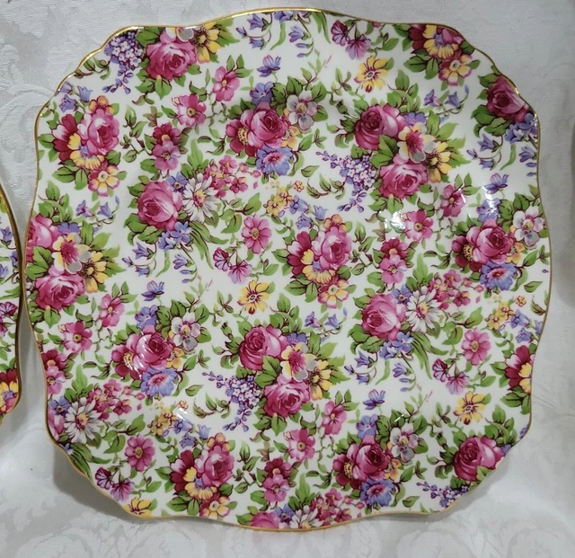 4 Royal Winton Summertime Grimwades Rose Chintz Square  Salad Plates England 8" 2