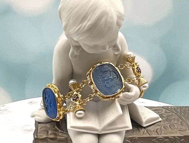 TAGLIAMONTE (1932) 925 SS/ YGP Venetian Cameo Bracelet *Pearls, Rubies*Reg.$475