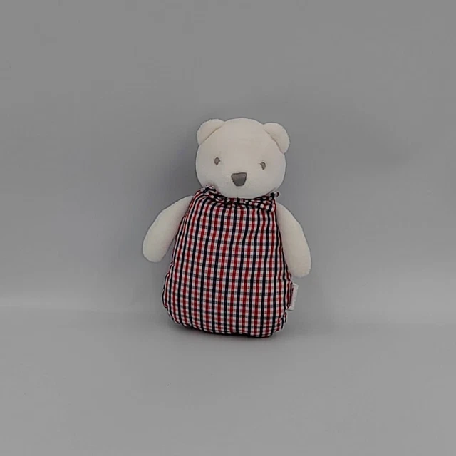 Mini Doudou ours blanc bleu rouge vichy JACADI - 30639