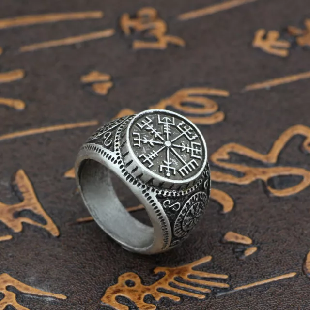 Men's Vintage Silver/Bronze Norse Viking Vegvisir Rune Rings Amulet Gift