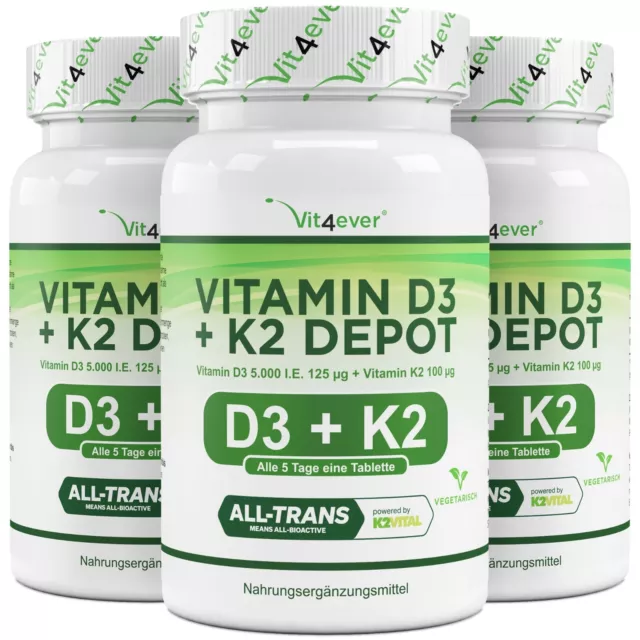 180 - 540 Tabletten Vitamin D3 5000 I.E. + Vitamin K2 100 mcg  MK7 Menachinon-7