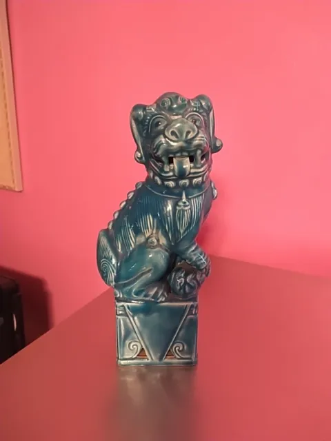 Antique Turquoise Porcelain Foo Dog 9 Inches