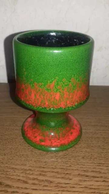 Fohr Keramik Vase Kelch Vintage 60er/70er grün/orange Fat Lava