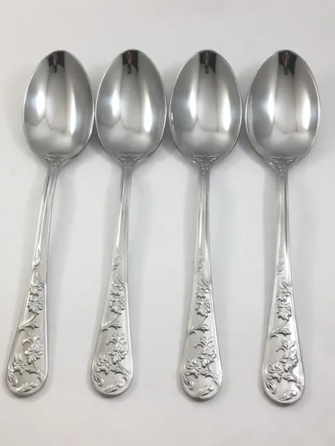 Reed & Barton QUEEN'S GARDEN China Stainless 4-pc Oval Soup Spoons Flatware