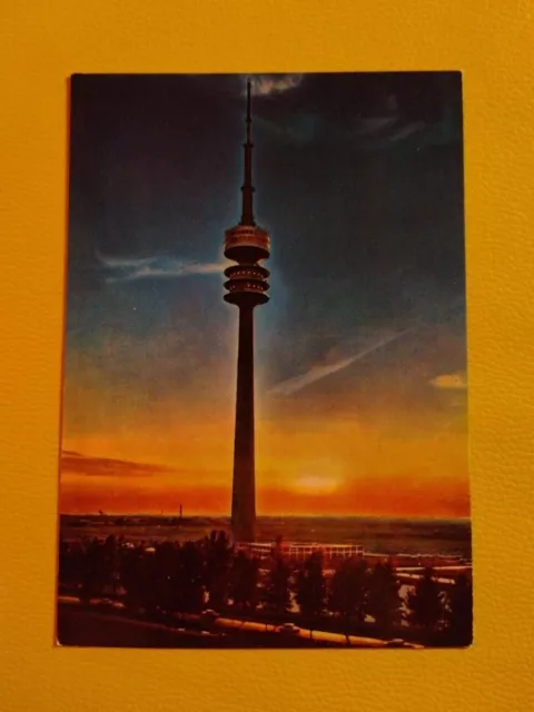 Ansichtskarte Milbertshofen-München Olympiaturm Sonnenuntergang 1988