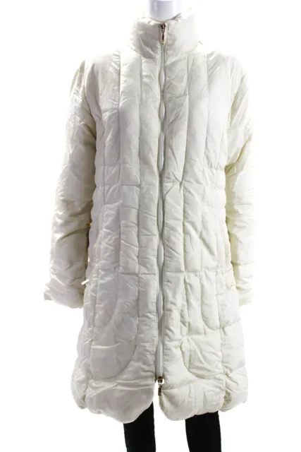 Moncler Womens Long Down Filled Full Zip Puffer Coat Ivory Size 4