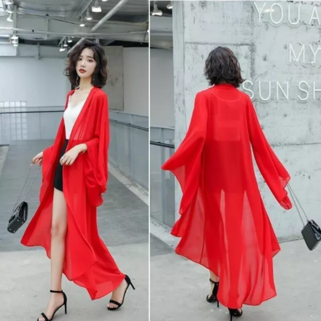 Women Sheer Chiffon Kimono Cardigan Long Jacket Shawl Shrug Bolero Summer Beach