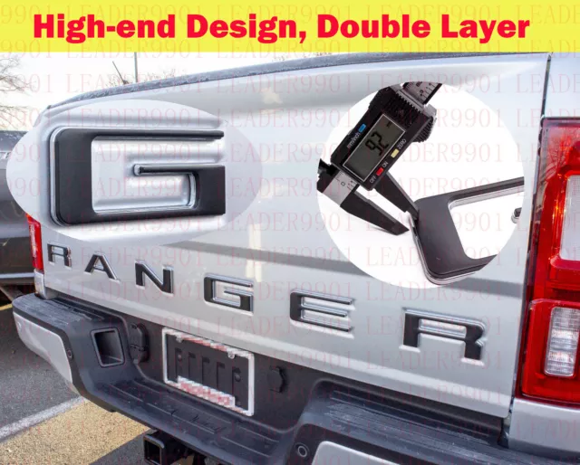 Double Layer Tailgate Insert Letters fits 2019-2021 Ford Ranger (Black Chrome)