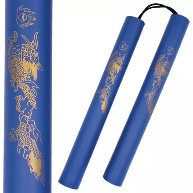 Blue Foam Nunchucks Nunchaku Golden Dragon Martial Art Karate Training Rope Link