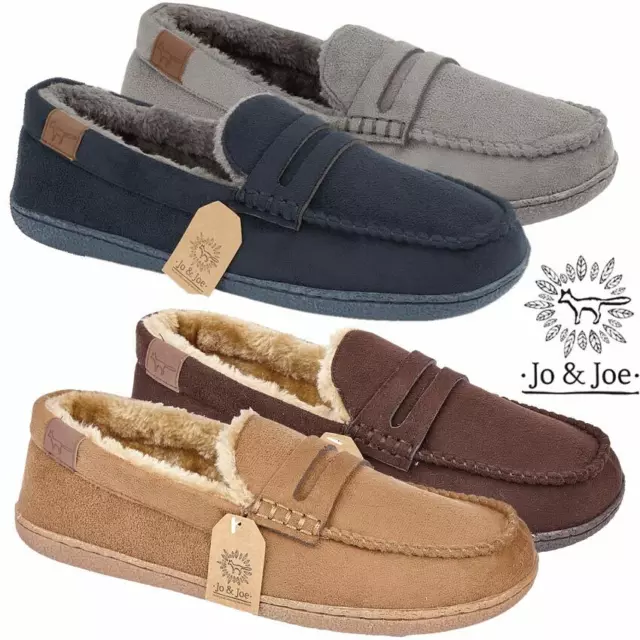 Mens Moccasins Slippers Loafers Faux Suede Sheepskin Fur Lined Winter Shoes Size