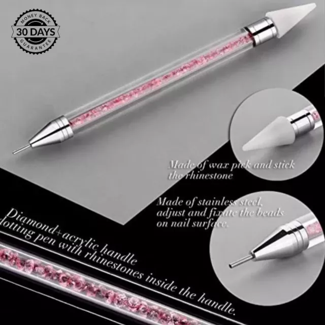 Nail Art Rhinestone Picker Pen Pink Dual Ended Crystal Wax Gem Tool FREE P&P UK