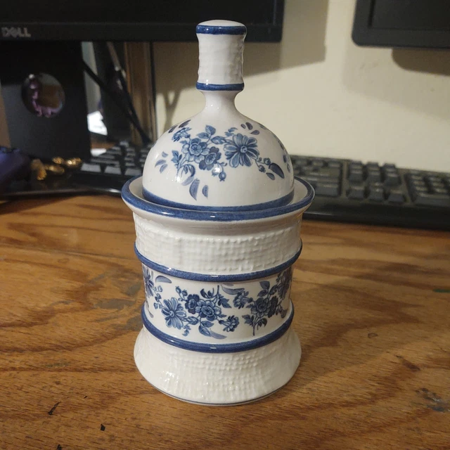 Rare Vintage Blue Italian White Jars with Set milk glass Spice Lid, Jar SSF Rare Vintage Blue Italian White Jars with Set milk glass Spice Lid, Jar SSF