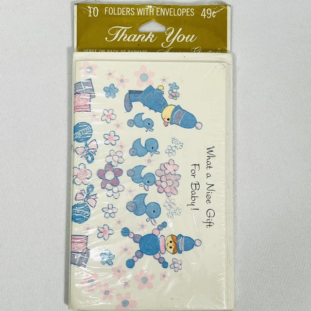 1970s Thank You Cards Baby Gift Shower  10 Count w/ Envelopes New in Package 5” 4