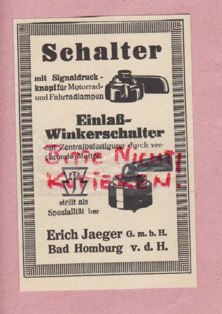 BAD HOMBURG, Werbung 1933, Erich Jaeger GmbH Einlaß-Winkel-Schalter