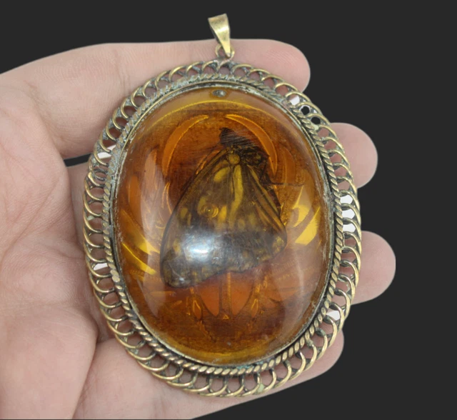 Collana Lunga Vintage Con Ciondolo In Ambra – Pietra Naturale FOSSIL – Design Artistico, Catena Semplice, Regalo Romantico Per Donna
