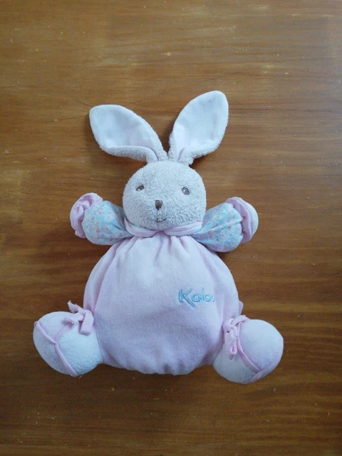 Doudou Peluche Kaloo Lapin Boule Rose Fleurs Bleu Grelot