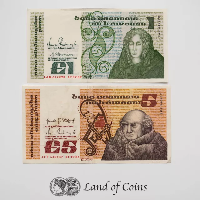 IRELAND: Set of 2 Irish Punt Banknotes.